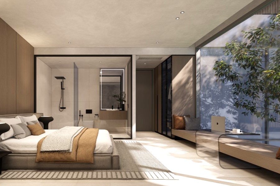 STR 0396 Type A Guest bedroom overlooking tree courtyard 15