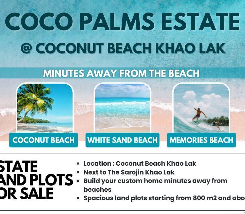 Prime Beachside Land Plots for Sale – Coco Palms Estate, Khao Lak, Phang Nga – Great Value!