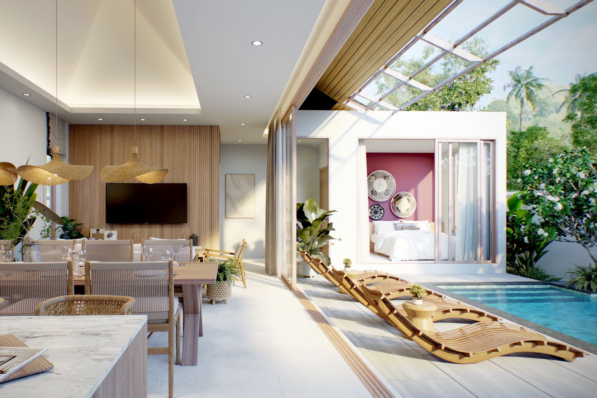 240312-4BR-IN05-LIVING DINNING POOL PHUVISTA 3 Naiyang – Modern Balinese Luxury Pool Villas for Sale in Phuket